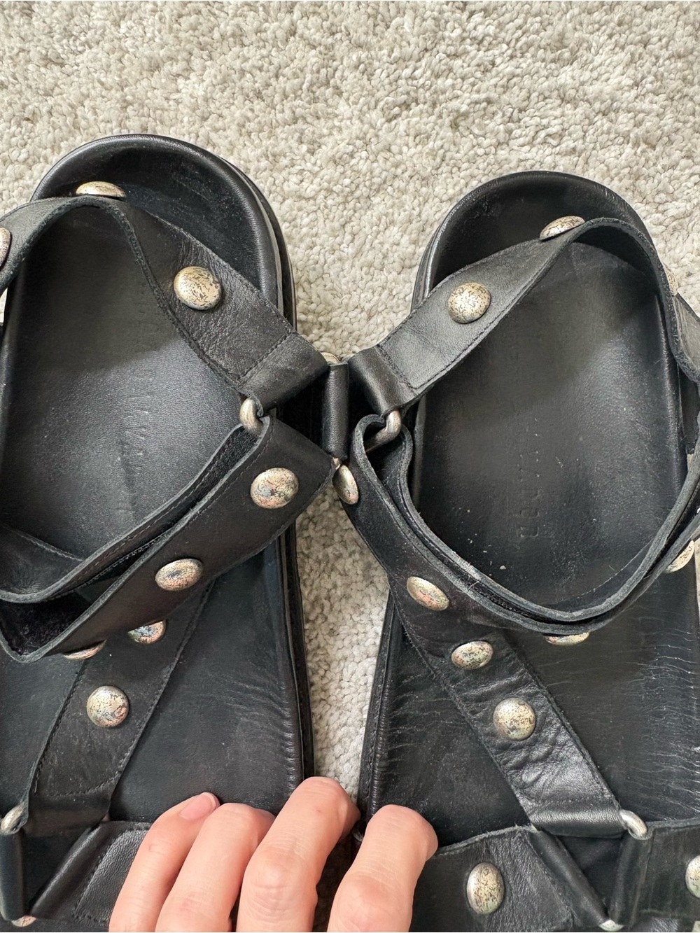 Freda Salvador Adair Asymmetrical Black Studded Leather Women’s Sandals - Picture 2 of 3